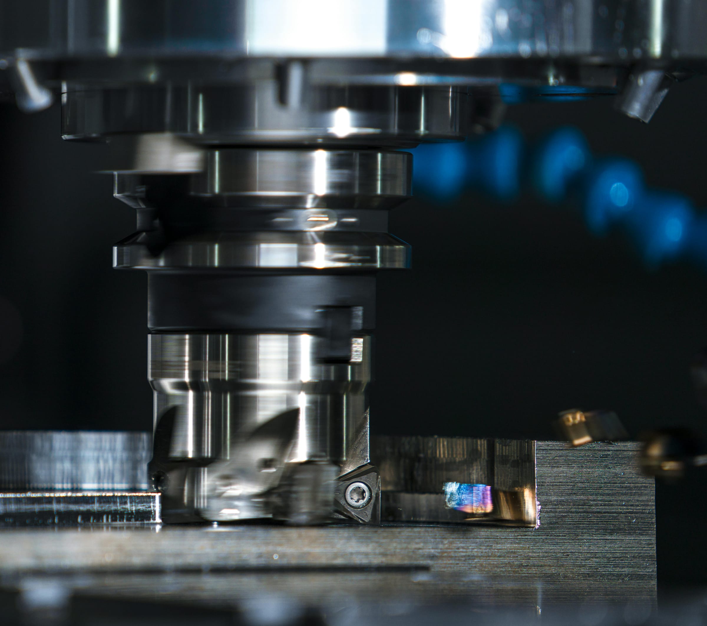 CNC lathe in working position — chuck and multi-tool turret